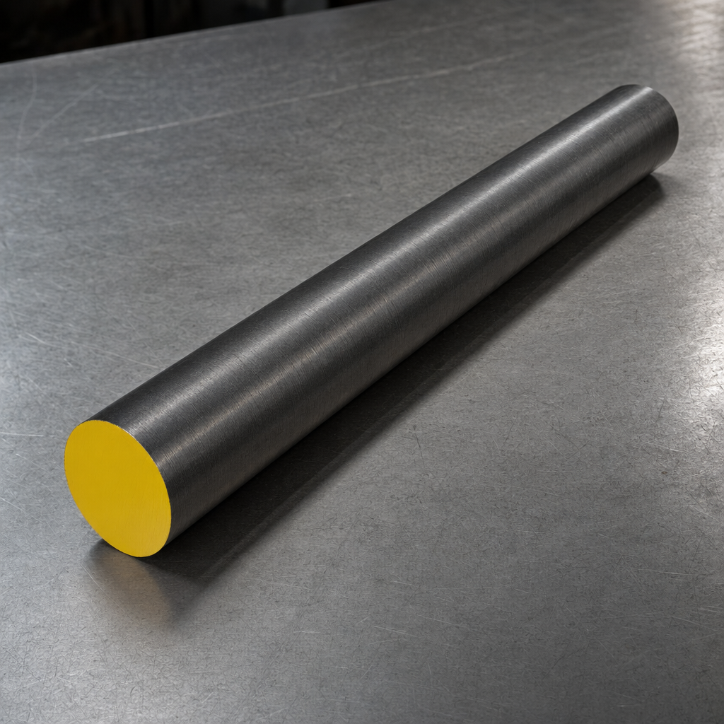 O1 oil-hardening tool-steel round bar with solid yellow color-code end.