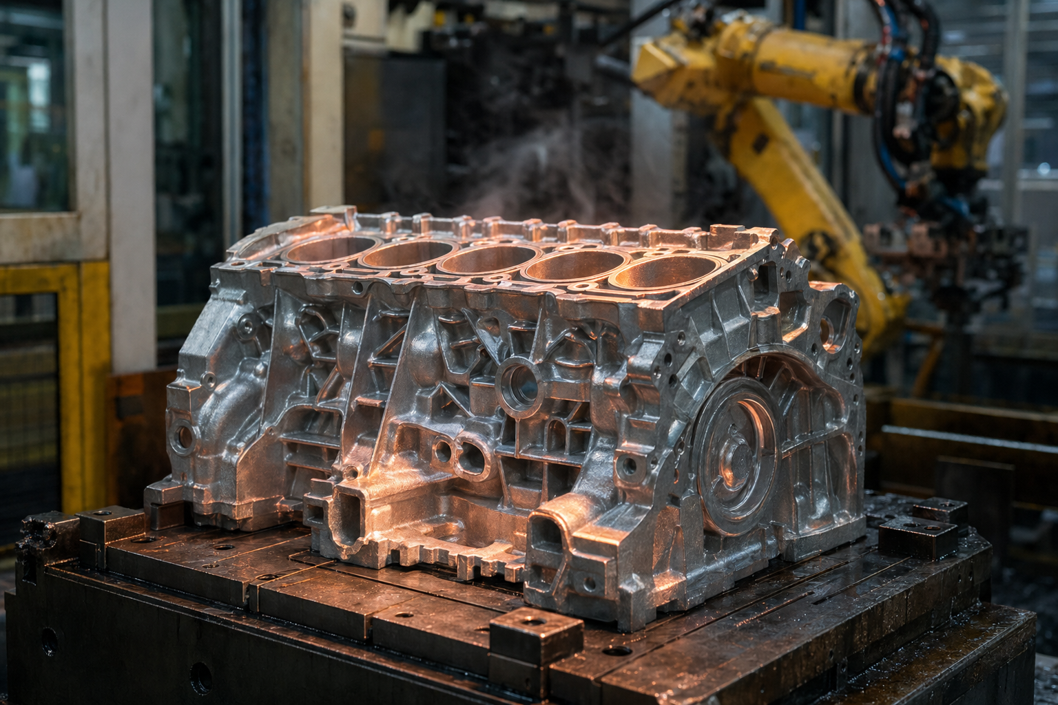 Die casting tooling on press.