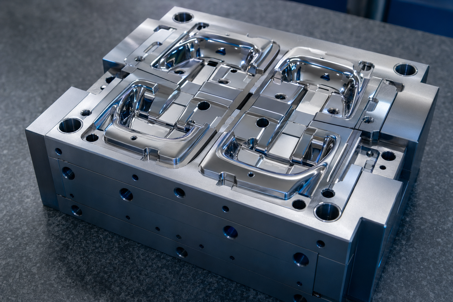 Plastic mold cavity in a fixture.