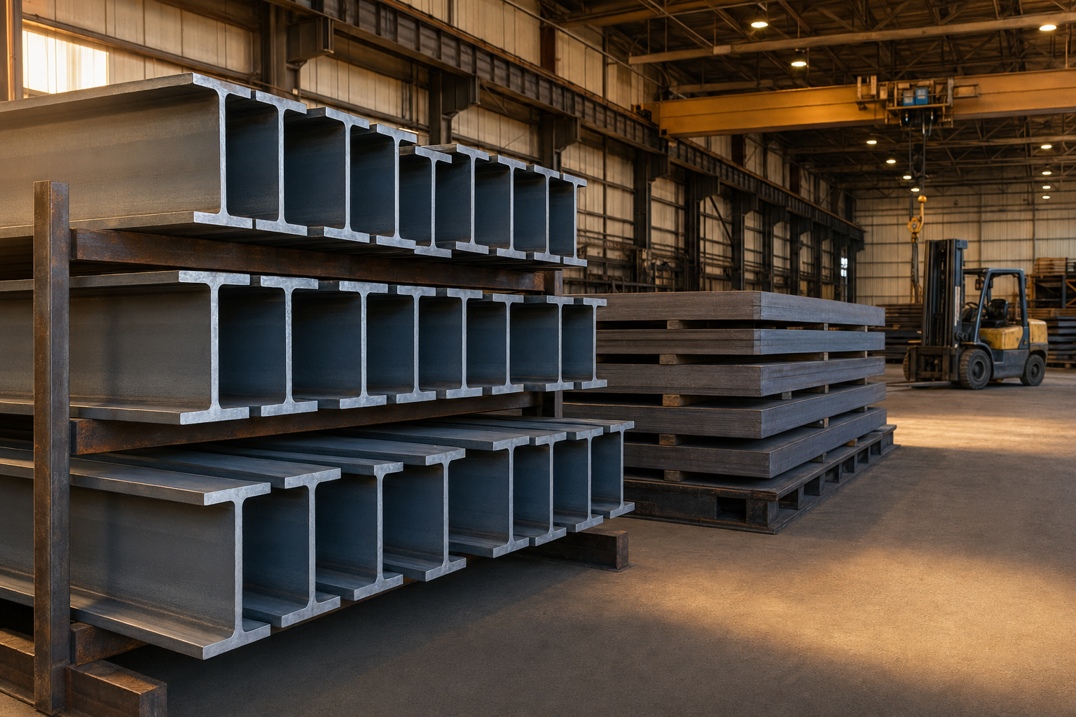 Plate stack and structural beam yard.