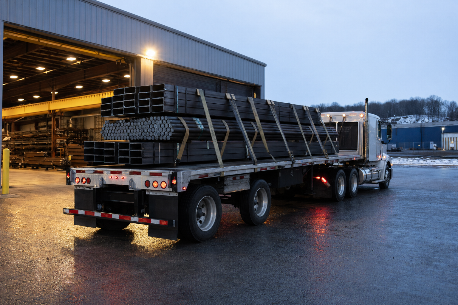 Chapin & Bangs delivery truck loaded with steel.