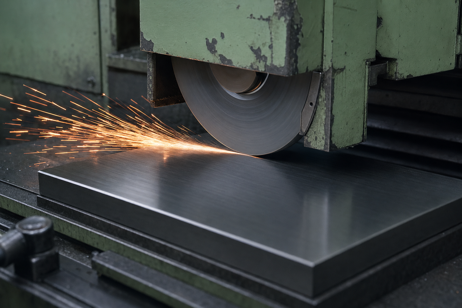 Surface grinder on tool steel block.