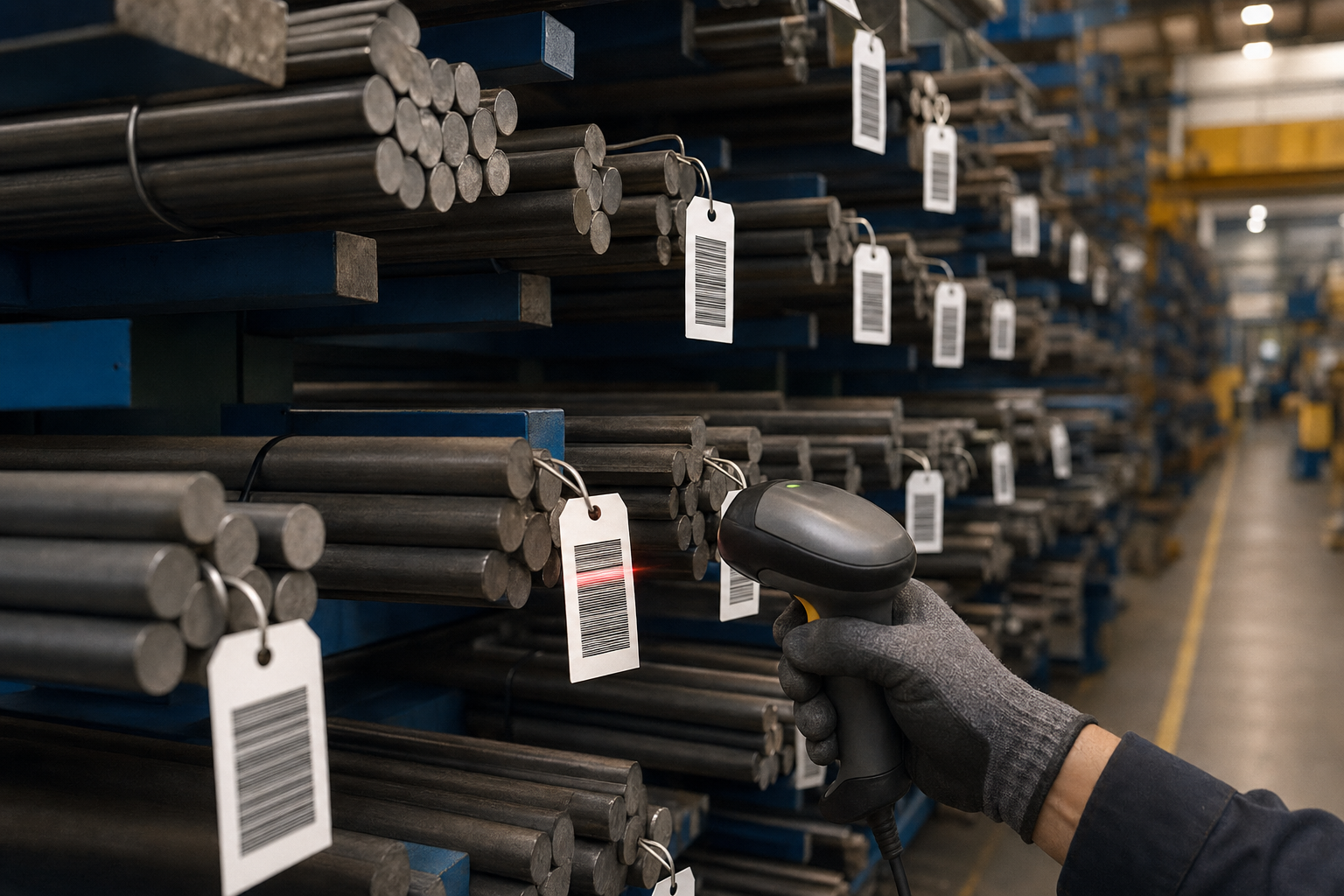 Bar-coded JIT stocking program shelves.