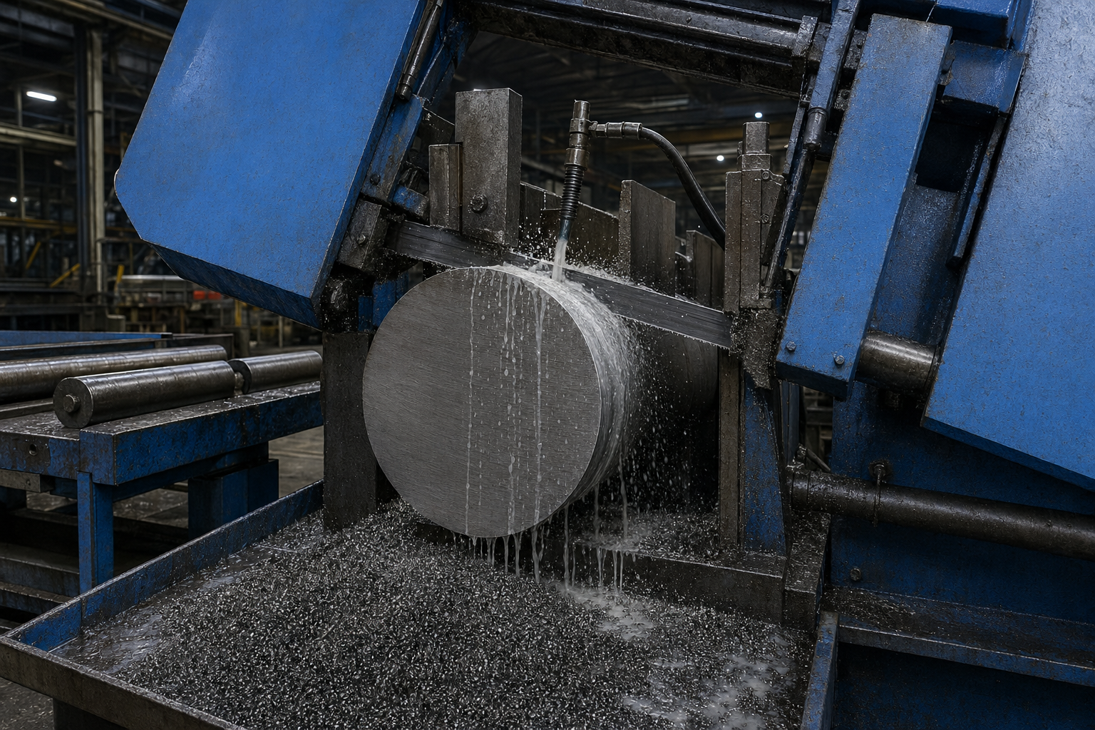 HEM bandsaw cutting bar stock.