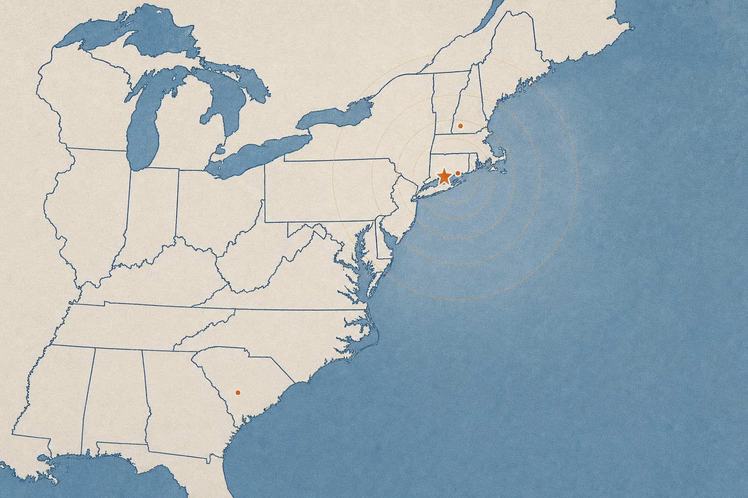 Map showing Chapin & Bangs Bridgeport, CT delivery coverage.